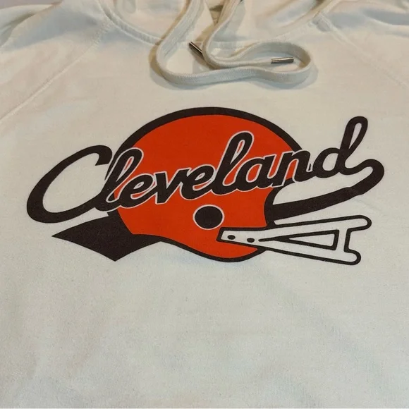 Cleveland Football Hoodie | Size L | Cream Graphic Sweatshirt - Picture 2 of 12
